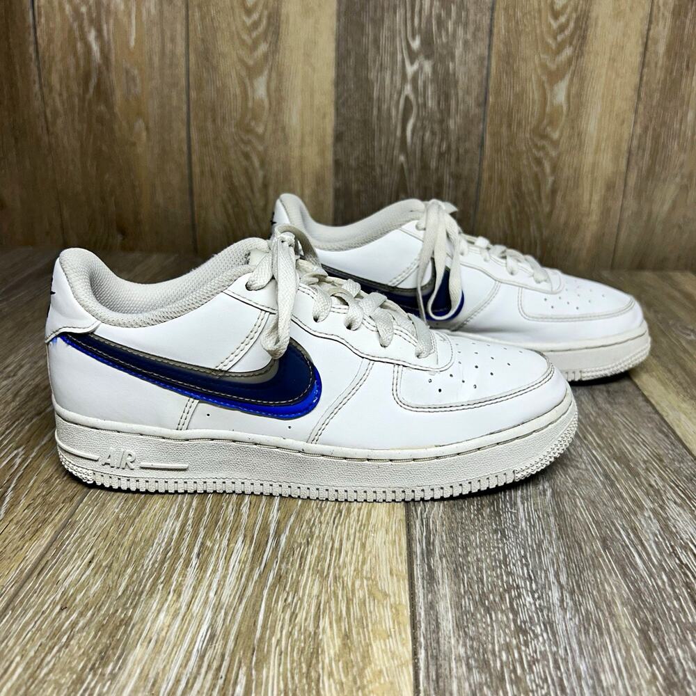 Nike Air Force 1 Low Top White Blue Leather US Youth 5Y FD0688-100 Sneaker Shoes